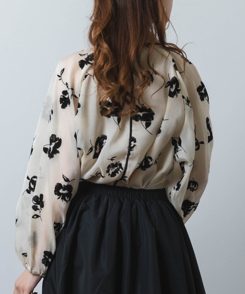 ブラウス シャツ シアーフロッキーフラワーロングスリーブブラウス