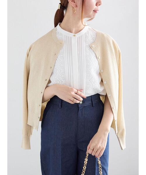 カーディガン 14G強撚綿メタル釦クルーカーデ レディース : 84603128  
