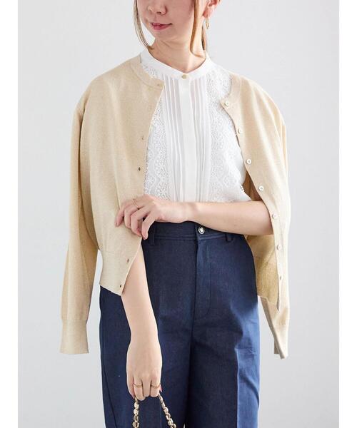 カーディガン 14G強撚綿メタル釦クルーカーデ レディース : 84603128  
