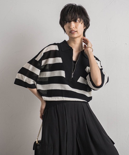 MAYSON GREY（メイソングレイ） ニット セーター ハーフZIPシアーポロ