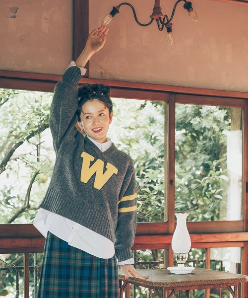 CHILD WOMAN ニット シェットランドウール レタードセーター  