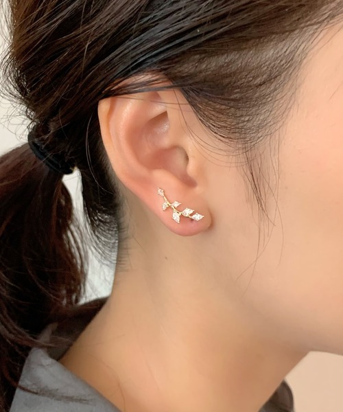 ciite' ピアス リーフビジューピアス イヤーカフ風 (両耳用