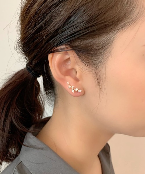 ciite' ピアス リーフビジューピアス イヤーカフ風 (両耳用