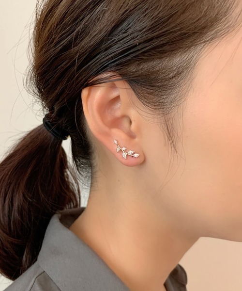 ciite' ピアス リーフビジューピアス イヤーカフ風 (両耳用
