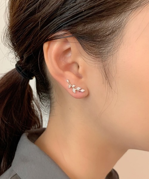 ciite' ピアス リーフビジューピアス イヤーカフ風 (両耳用