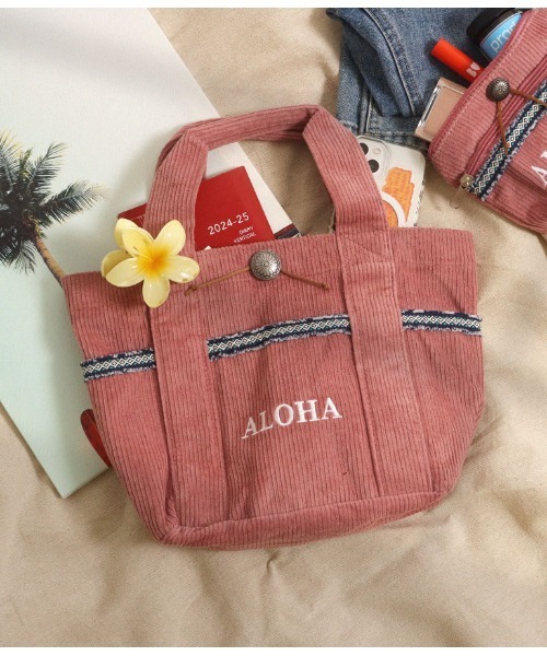anap mimpi トートバッグ バッグ ALOHA刺繍 コンチョ付き コーデュロイ