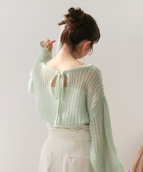 ニット セーター 前後2WAY バックリボンシアーニット レディース nemne ニット セーター 前後2wayシアーリボンニット レディース