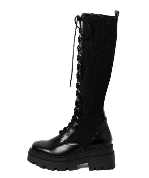 専用みな様★新品未使用【R&E】トラックソールレースアップニットロングブーツ　L R＆E（アールアンドイー） ブーツ 「R＆E」トラックソールレースアップ