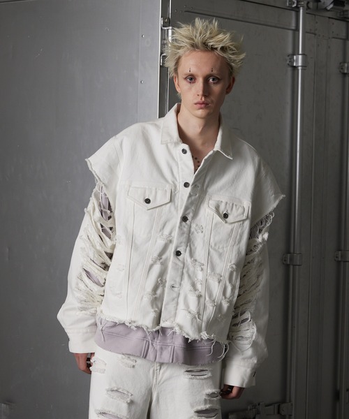 grancy スウェットドッキングデニム GRANCY】Sweat Docking Design Damage Buggy Denim Pants