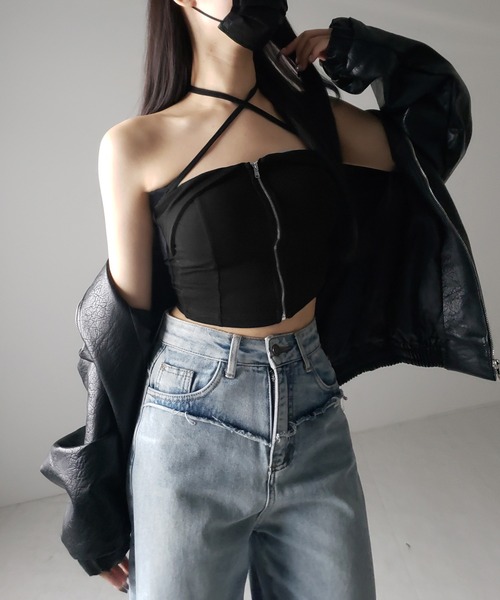 me+em select（ミームセレクト） キャミソール 「 カップ付 」ジップ