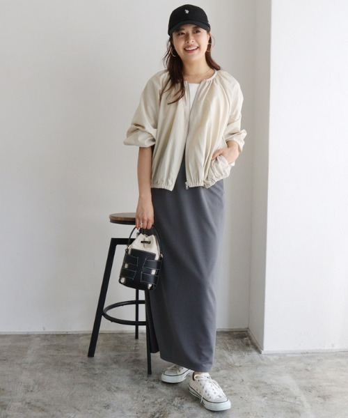 Pierrot ブルゾン アウター 撥水・UVカットノーカラーギャザーブルゾン