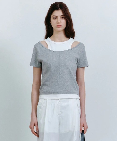 tシャツ A'GEM/9 × .kom 「FALLETT/ファレット」 LAYERED SHORT SLEEVE/レイヤードショートスリーブ レディー