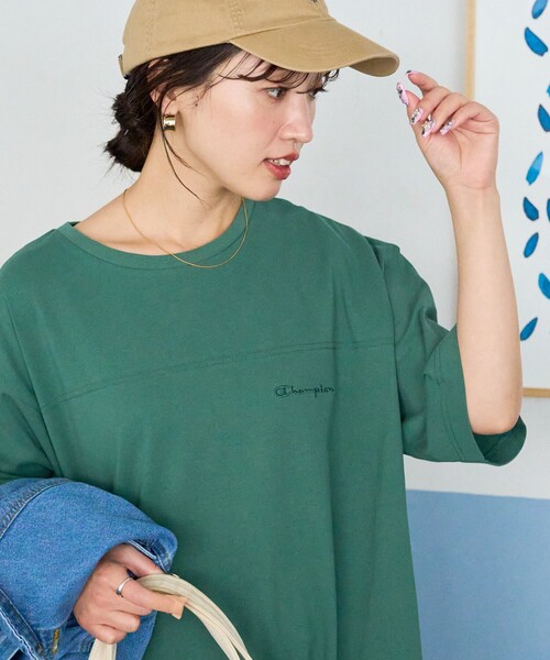 グリーンM限定展開Champion別注　切り替え半袖ワンピース FREAK'S STORE（フリークスストア）の「限定展開 Champion