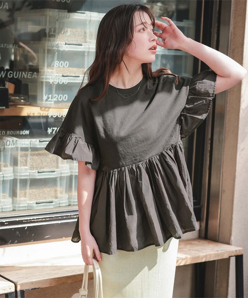 titivate tシャツ ギャザーペプラムドッキングトップス