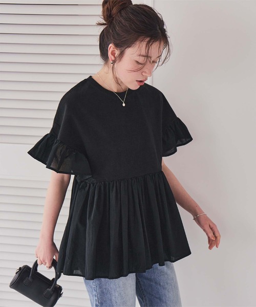 tシャツ ペプラムドッキングフリルトップス レディース titivate tシャツ ギャザーペプラムドッキングトップス