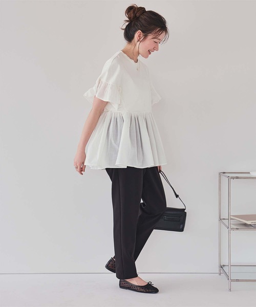 tシャツ ペプラムドッキングフリルトップス レディース titivate tシャツ ギャザーペプラムドッキングトップス