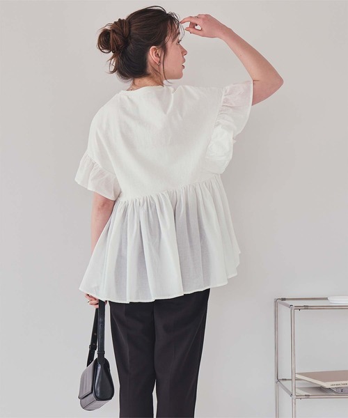 tシャツ ギャザーペプラムカットtops レディース titivate tシャツ ギャザーペプラムドッキングトップス