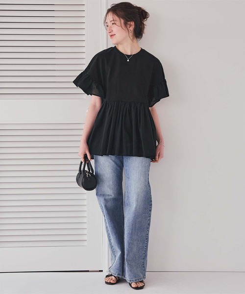 tシャツ ギャザーペプラムカットtops レディース titivate tシャツ ギャザーペプラムドッキングトップス