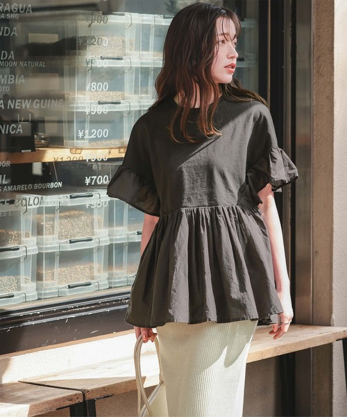 tシャツ カットドッキングペプラムトップス レディース OPAQUE.CLIP tシャツ ペプラム切替ドッキングトップス「洗濯機