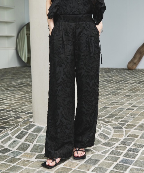 BASIC AND ACCENT ジャガード　ワイドパンツ　イージーパンツ AIC. パンツ ジャガードワイドパンツ レディース : ZOZOTOWN Yahoo!店