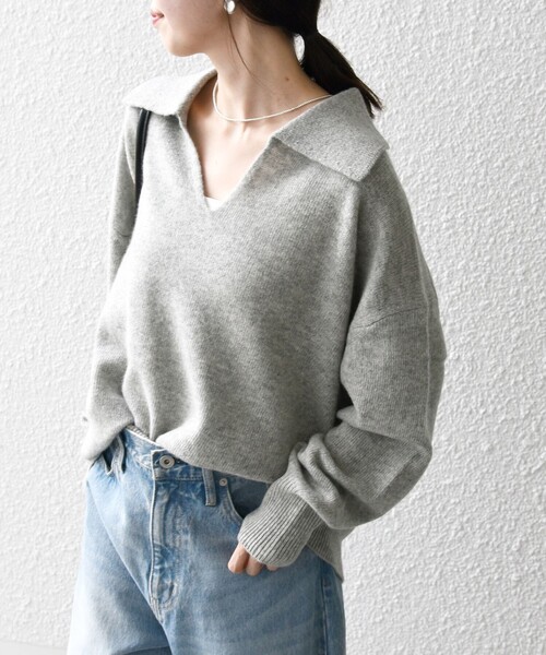 「SHIPS any」 長袖ニット ONE SIZE ライトグレー レディース_画像4