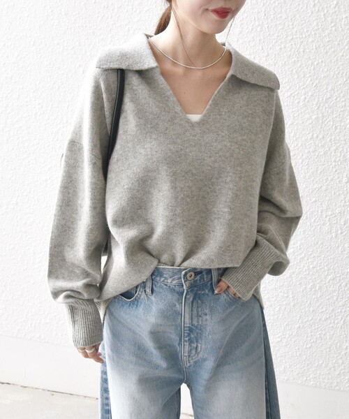 「SHIPS any」 長袖ニット ONE SIZE ライトグレー レディース_画像8