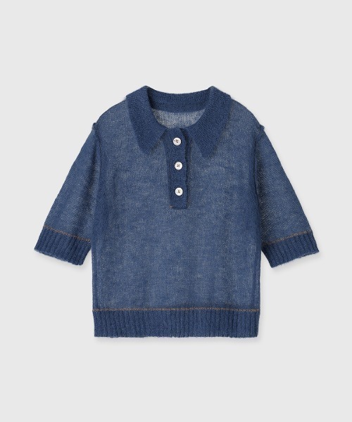 ニット セーター SHEER KNIT POLO/シアーニットポロ レディース