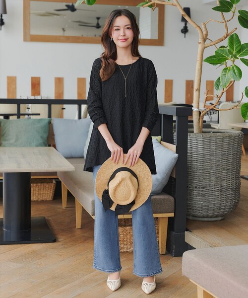 tシャツ 花柄カットレースフレアトップス レディース Tiaclasse tシャツ 花柄カットレースフレアトップス レディース