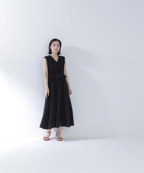 新品タグ付♡ リボンギャザーサッカーワンピース 現行品 NATURAL BEAUTY BASIC ワンピース リボンギャザーサッカー