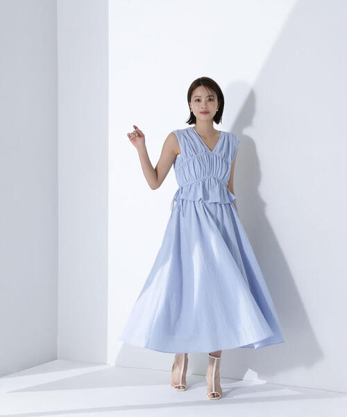 新品タグ付♡ リボンギャザーサッカーワンピース 現行品 NATURAL BEAUTY BASIC ワンピース リボンギャザーサッカー