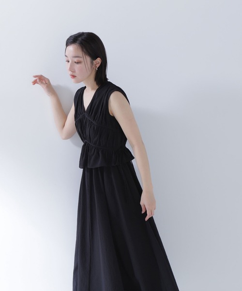 新品タグ付♡ リボンギャザーサッカーワンピース 現行品 NATURAL BEAUTY BASIC ワンピース リボンギャザーサッカー