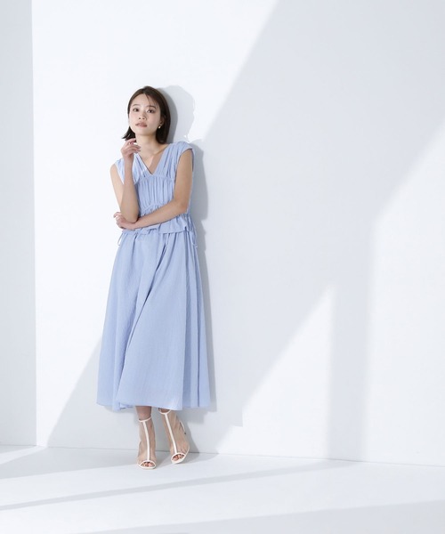 NATURAL BEAUTY BASIC リボンギャザーサッカーワンピース リボンギャザーサッカーワンピース｜ナチュラルビューティー