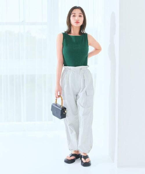 タンクトップ ノースリーブ カップ付きボートネックタンク 「低身長