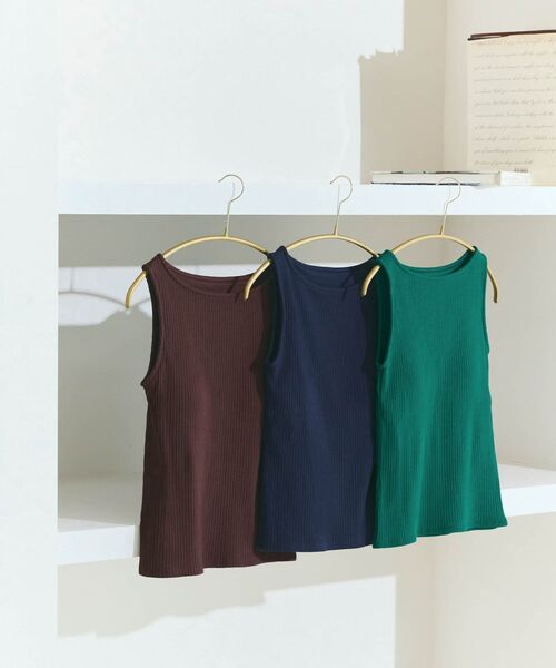 タンクトップ ノースリーブ カップ付きボートネックタンク 「低身長