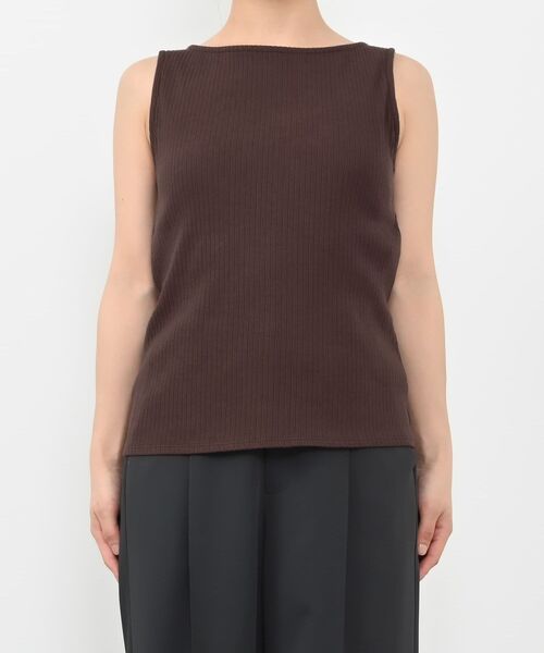 タンクトップ ノースリーブ カップ付きボートネックタンク 「低身長
