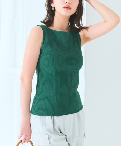 タンクトップ ノースリーブ カップ付きボートネックタンク 「低身長・小柄女性」 レディース