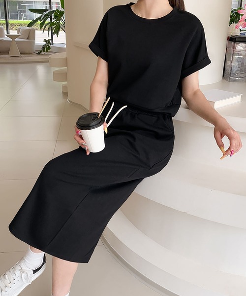 ショート丈　長袖　ポロスウェット　トレーナー　　スウェットスカート　セットアップ LOWO セットアップ スウェット セットアップ 上下セット ショート丈