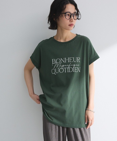 Green Parks（グリーンパークス） チュニック フレンチスリーブ筆記体