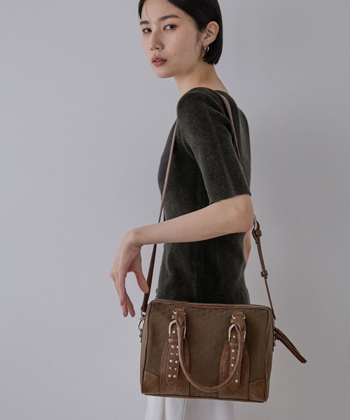 JEANASIS ボストンバッグ スタッズジャガードモノグラムボストン