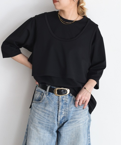 値下げ❤️【新品未使用】Eimee law 定価19.580円 Eimee Law 「Eimee Law」 7分袖カットソー FREE ブラック