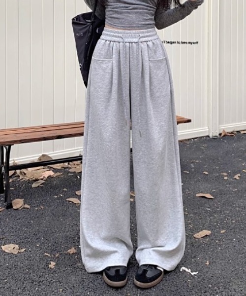 ワイドパンツ パンツ ドローコード フロントポケット ワイドスウェット