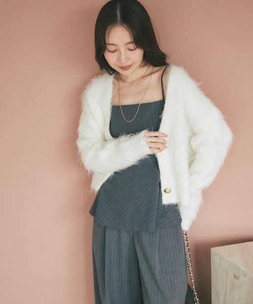 【新品タグ付き】ロングフェザークロップドカーディガン ラブティックボンボン セール】ロングフェザークロップドカーディガン（カーディガン/ボレロ