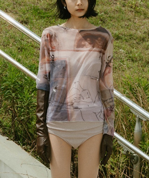 sahara（サハラ） tシャツ sahara× KOTOKA IZUMI Sheer Top レディース