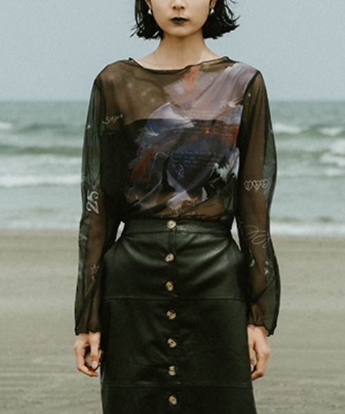 sahara（サハラ） tシャツ sahara× KOTOKA IZUMI Sheer Top レディース