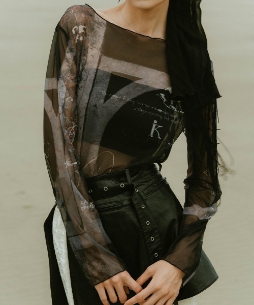 sahara（サハラ） tシャツ sahara× KOTOKA IZUMI Sheer Top レディース