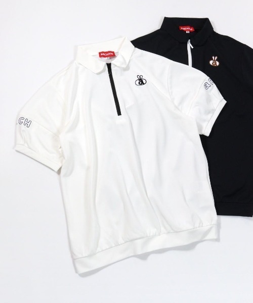 アルチビオ archivioフリル袖 ホワイト ハーフジップウェア　36 archivio（アルチビオ） tシャツ 「LADIES」ハーフジップUV速乾カノコ