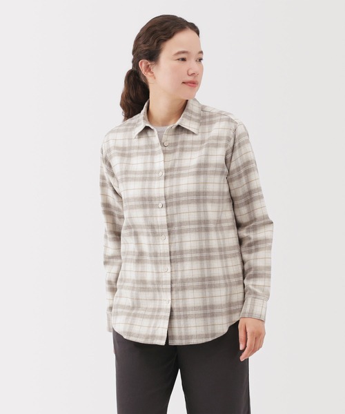 【ブラック】シグネチャーモノグラム柄 長袖 カラーシャツ (WOMENS) SHIPS（シップス） ブラウス シャツ 「手洗い可能」配色 パイピング