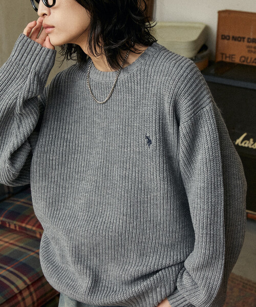 美品　ポロバイラルフローレン　ウールクルーネックセーター　厚手　ポニー刺繍 美品 ポロバイラルフローレン ウールクルーネックセーター 厚手 ポニー刺繍