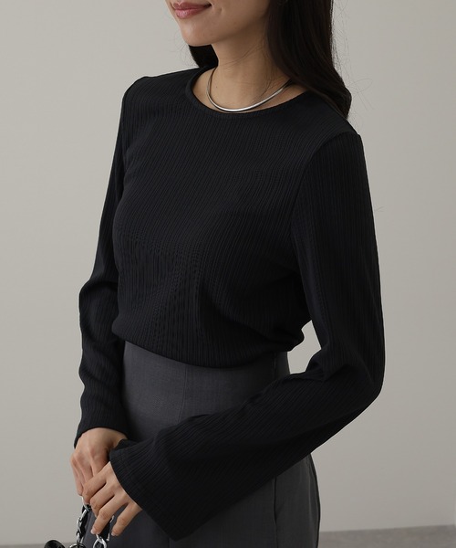 DAYRA tシャツ ランダム リブ ストレッチ フレアスリーブ カットソー