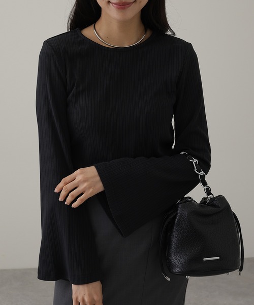 DAYRA tシャツ ランダム リブ ストレッチ フレアスリーブ カットソー